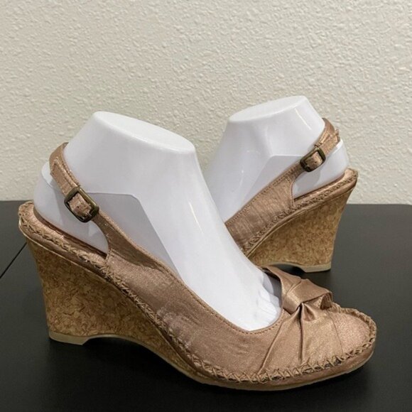 New Anthropologie Strap Cork Wedge Feminine Mod Neutral Dainty Preppy - Picture 1 of 8